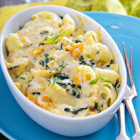 Macarrones con Kale y calabaza